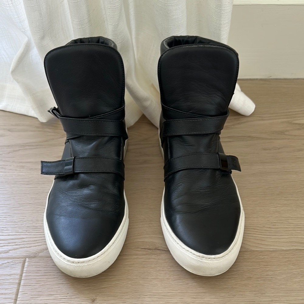 Parallax Black and White High-Top Sneakers with Strap Closure